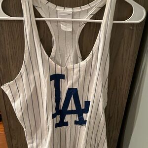 LA Dodgers White Tank Top with Blue Stripes